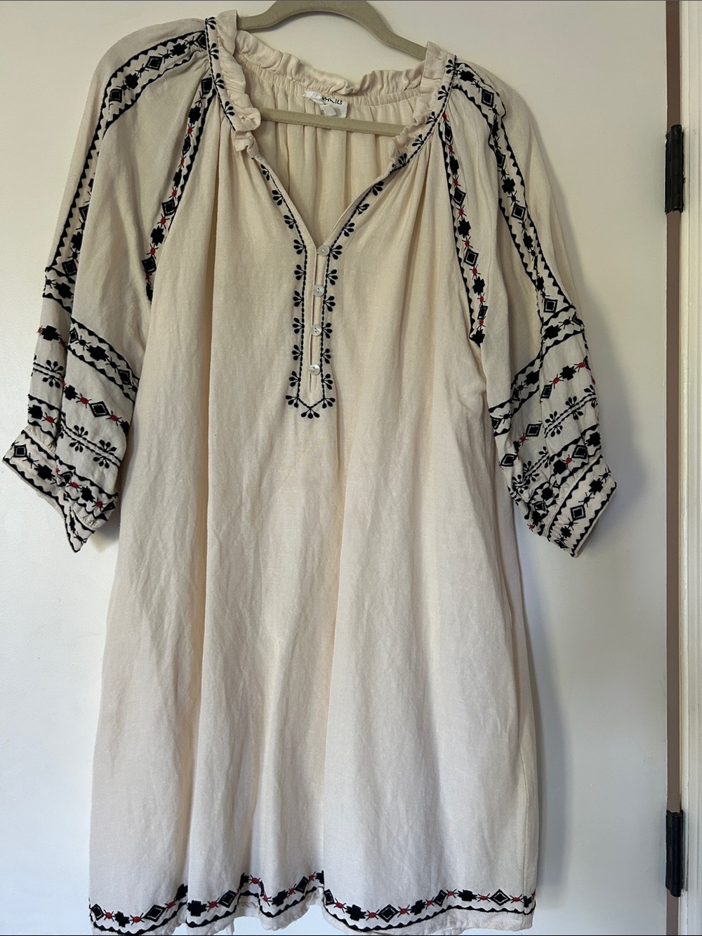Embroidered Boho frenchTunic Dress in Cream
